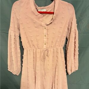 Moon River Blush Pink Textured Long Sleeve Dress